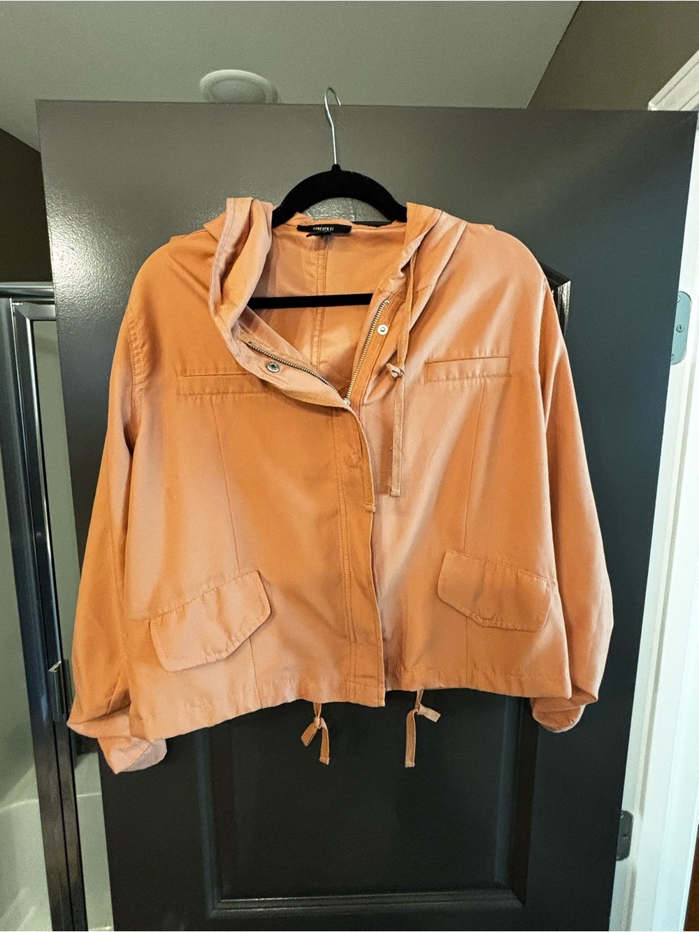 Forever 21 Rust Orange Hooded Bomber Jacket